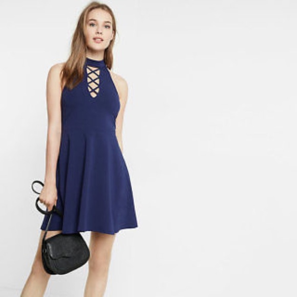 Navy Blue XS Skater Express Halter Dress